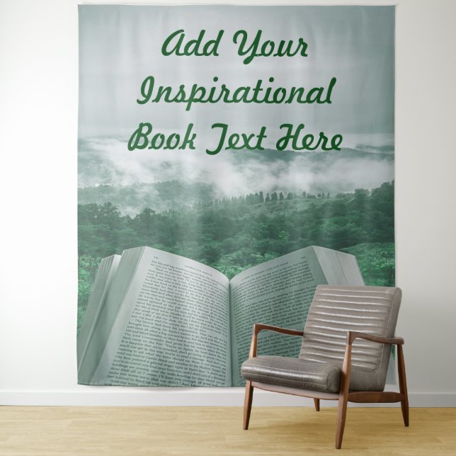 Open Book Customise Text Green Trees Tapestry (In Situ)
