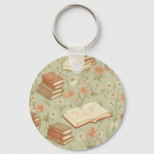 Open Book Floral Booklover Keychain