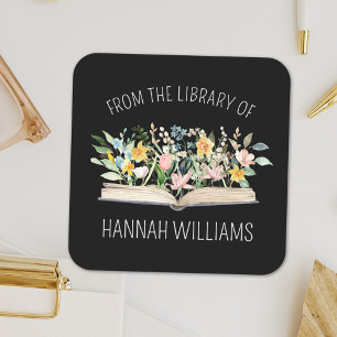 Open Book Flowers From the Library of Bookplate Square Sticker