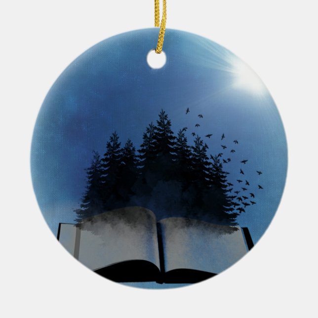 Open Book Forest Ceramic Ornament (Front)
