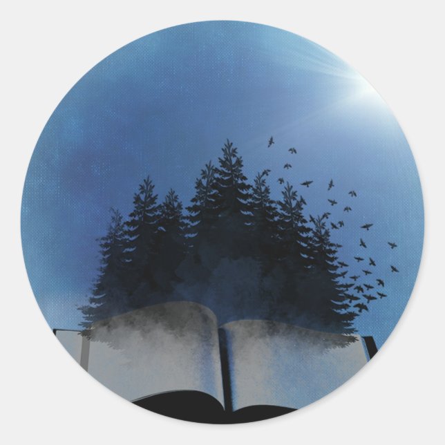 Open Book Forest Classic Round Sticker (Front)