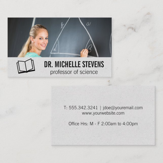 Open Book Logo | Math Teacher | Add Custom Photo Business Card (Front/Back)