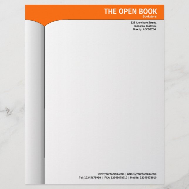Open Book - Orange FF6600 Letterhead Design (Front)