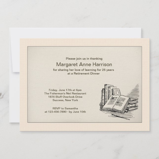 Open Book Retirement Dinner Invitation (Front)