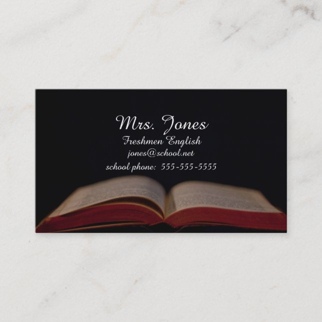 Open book teacher contact card (Front)