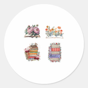 open book with flowers classic round sticker