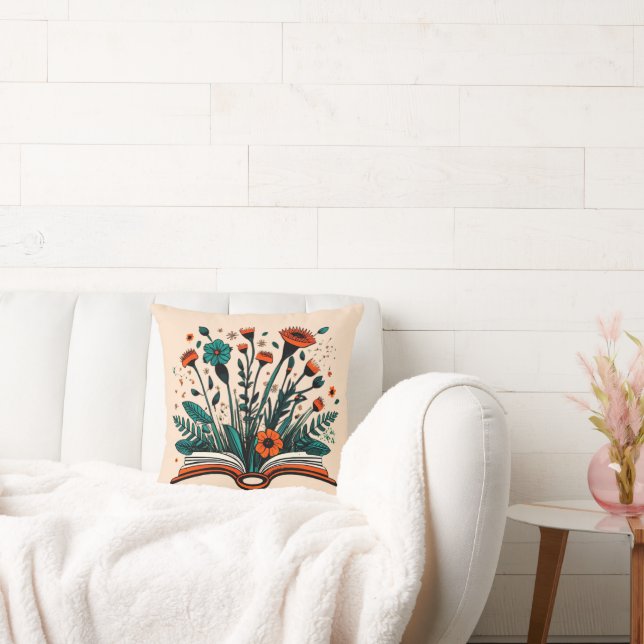 Open Book with Sprouting Flowers  Cushion (Couch)