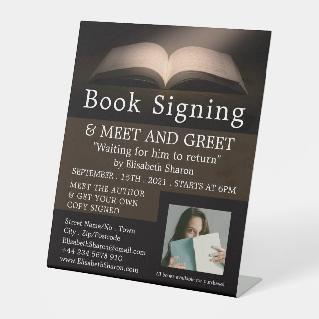 Open Book, Writers Book Signing Advertising Pedestal Sign (Front)