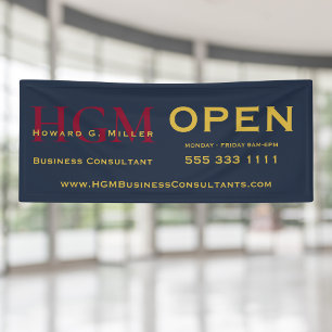 Open Business Blue Red Gold Monogram Banner