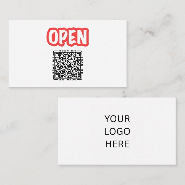 Open | Customisable QR code & Logo Template Black  Business Card (Front/Back)
