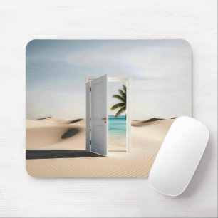 Open Desert Door With Tropical Oasis Mouse Pad