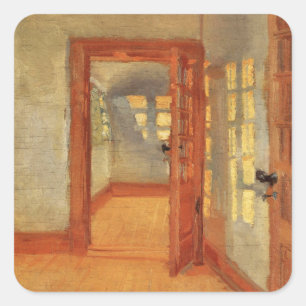 Open door sunny impressionist interior Anna Ancher Square Sticker