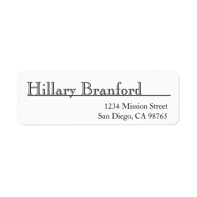 Open face elegant black white return address label (Front)