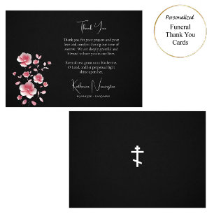Open-Faced Pink Flowers Orthodox Christian Funeral Thank You Card