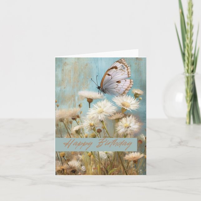 Open Folded Happy Birthday Flower Butterfly Card (Front)