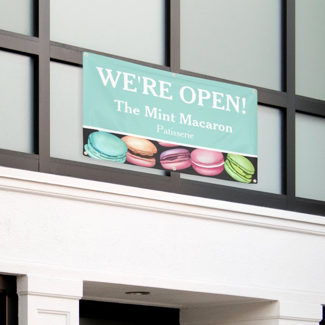 Open for Business | Macaron French Patisserie Mint Banner (Outside Building)