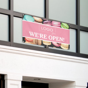 Open for Business Macaron French Patisserie Pink Banner