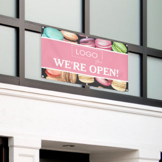 Open for Business | Macaron French Patisserie Pink Banner