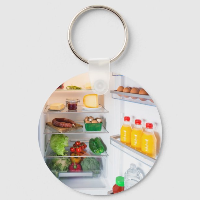 Open fridge filled with food key ring (Front)