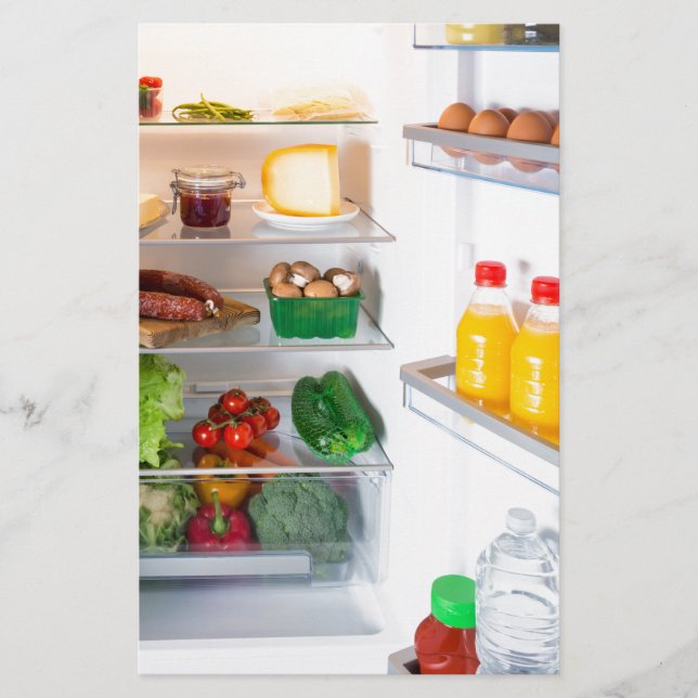 Open fridge filled with food stationery (Front)