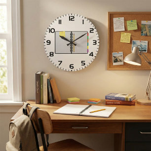 Open Graph Paper Notebook with Pencil Large Clock
