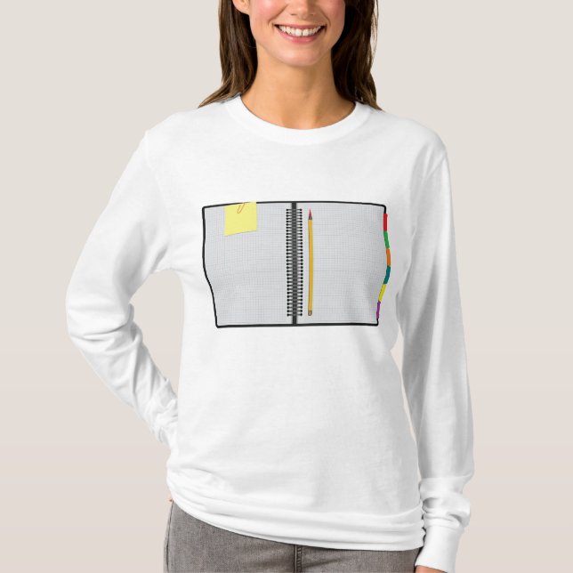 Open Graph Paper Notebook with Pencil T-Shirt (Front)