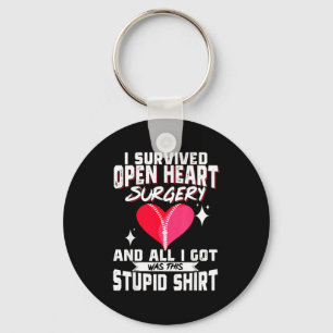 Open Heart Surgery Byp Awareness Heart I Survived Key Ring