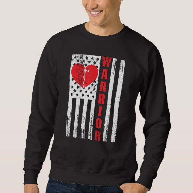Open Heart Surgery Warrior US Flag- Heart Patients Sweatshirt (Front)