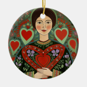 Open Hearted Follk Ceramic Ornament