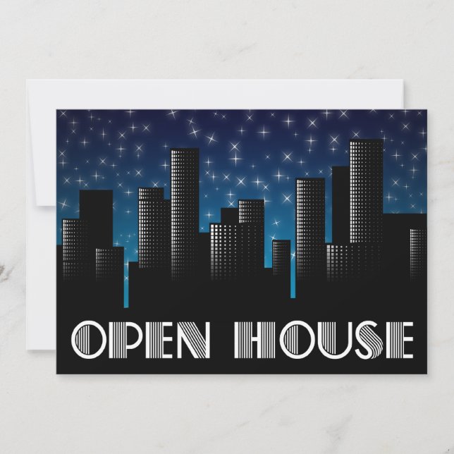 open house announcement : cityscape night sky (Front)