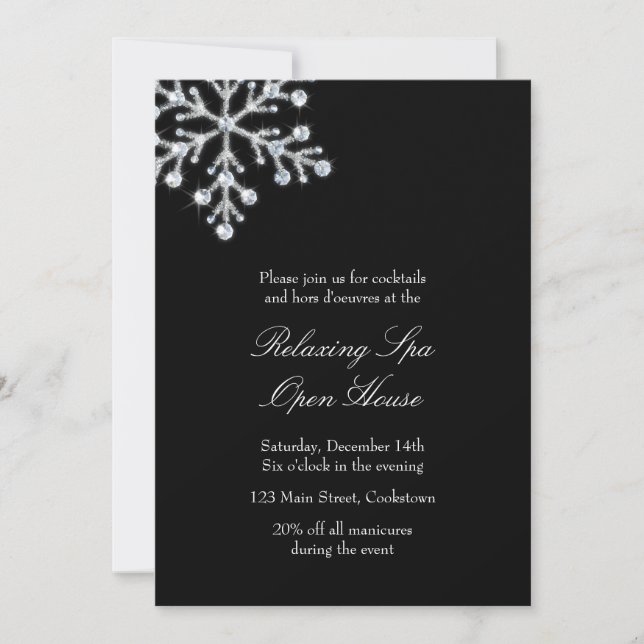 Open House Black Offset Crystal Snowflake Invitation (Front)
