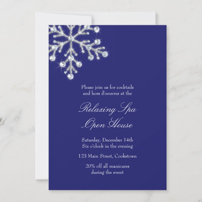 Open House Blue Offset Crystal Snowflake Invitation (Front)