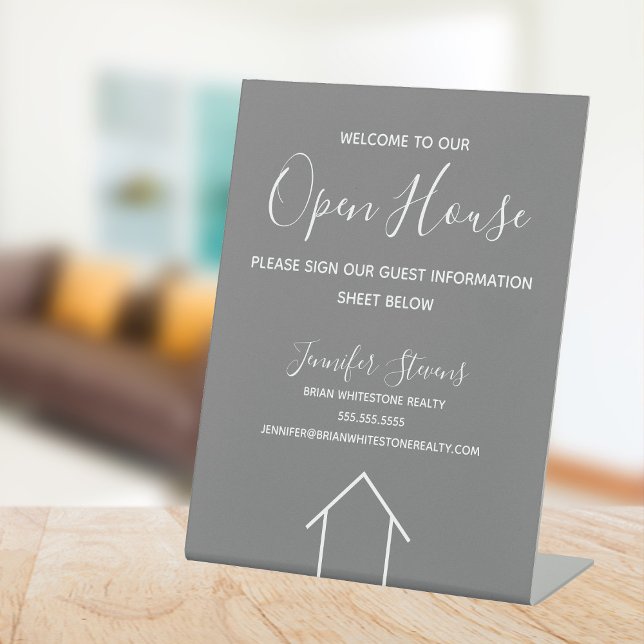 Open House Custom Real Estate Company Chic Grey Pedestal Sign (Creator Uploaded)