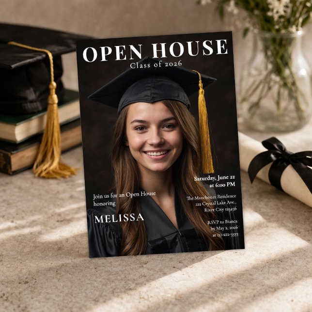 Open House Graduation Photo Invite (Editable open house graduation invite with modern magazine style design)