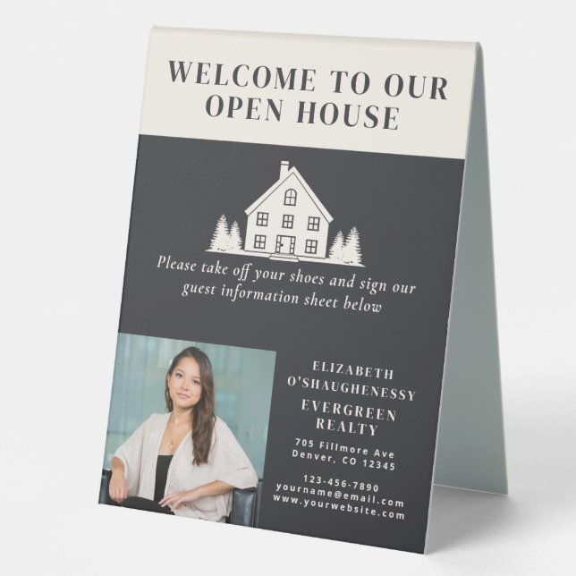 Open House Grey Rustic Real Estate Agent Photo (Front)