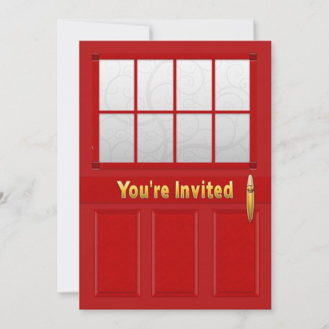 Open House Invitation - Red Doors - Gold Text (Front)