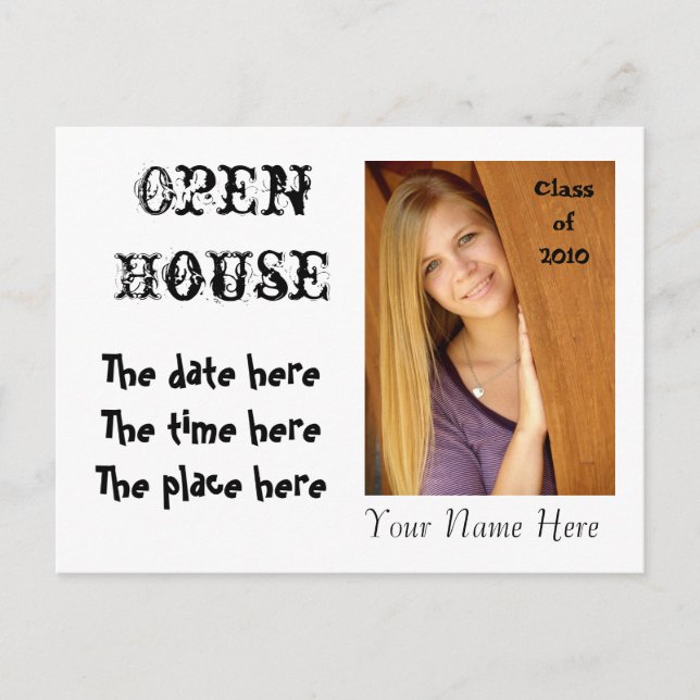 Open House Invitation - you design it - Customised Postcard (Front)
