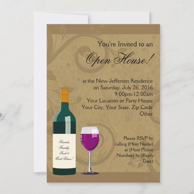 Open House Invitations, Wine Theme Invitation (Front)