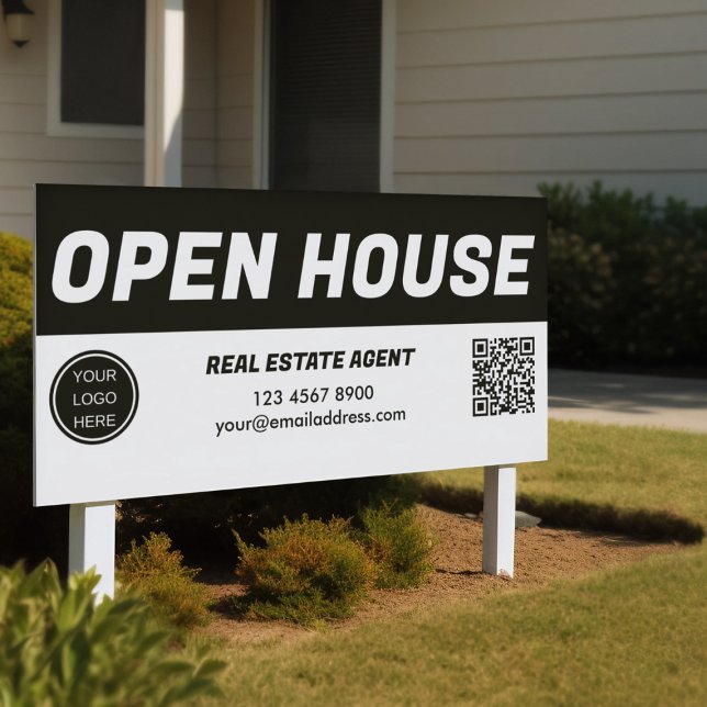 Open House l Black & White Business Logo QR Code  Banner (Creator Uploaded)