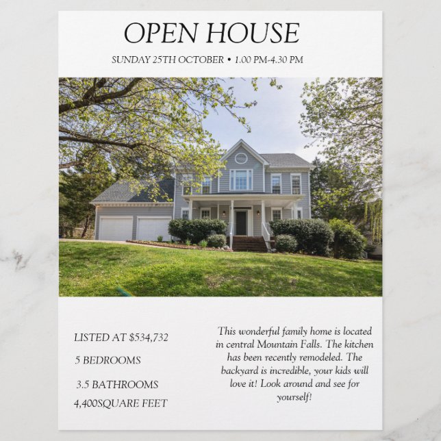 Open House Property Listing Real Estate Flyer (Front)