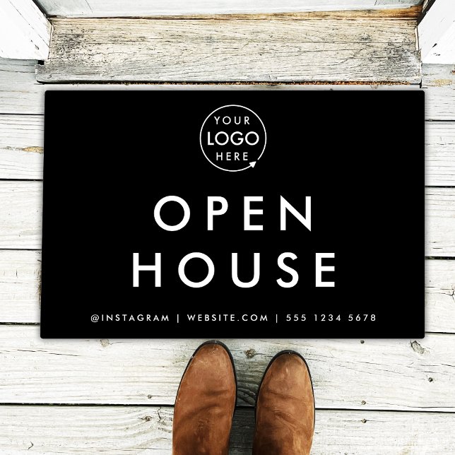 Open House Real Estate Agency Modern Black Realtor Doormat (Creator Uploaded)