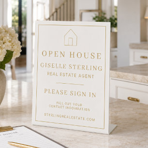 Open House Real Estate Gold Neutral Pedestal Sign