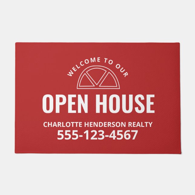 Open House Real Estate Red Welcome Porch Sign Doormat (Front)