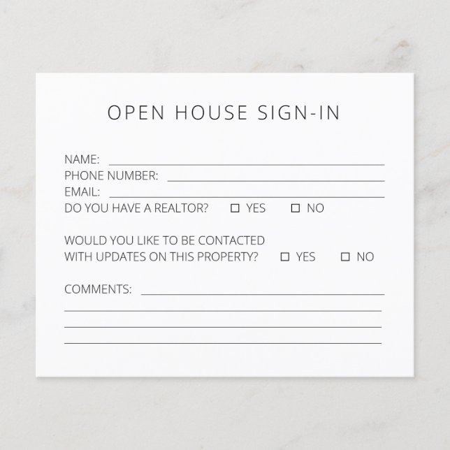 Open House Sign-In Sheet (Front)