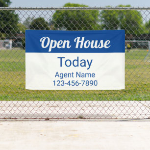 Open House Today Blue and White Agent Name Number Banner