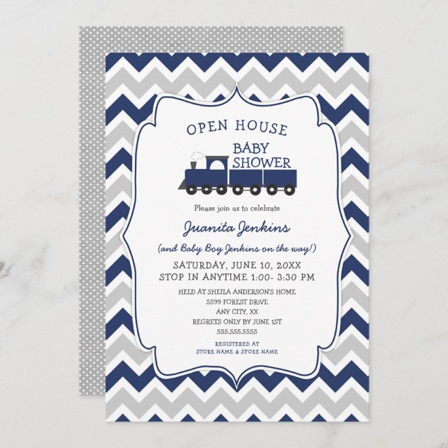 Open House Train Baby Shower Invitation (Front/Back)