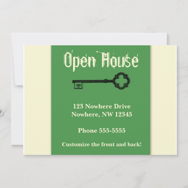 Open House with Old Fashioned Key Invitation (Front)