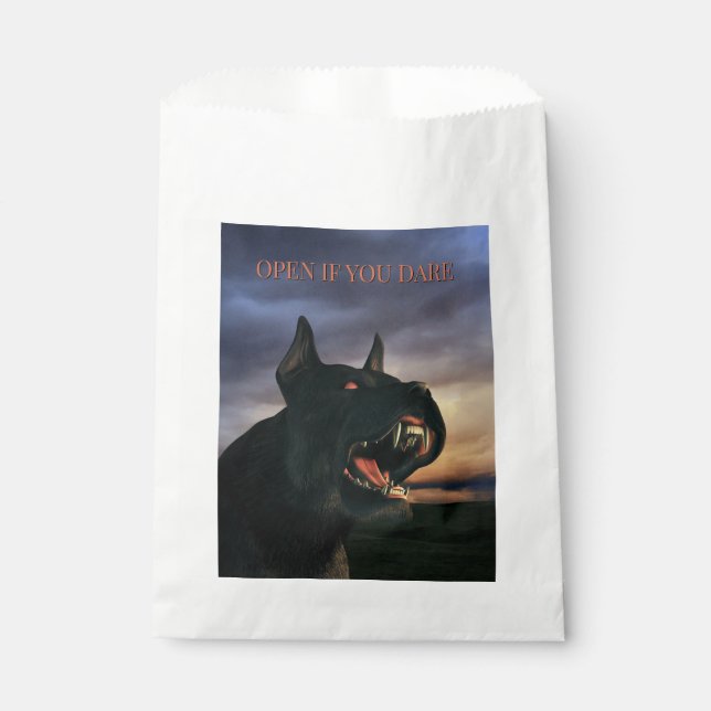 Open If You Dare. Big, black dog Favour Bag (Front)