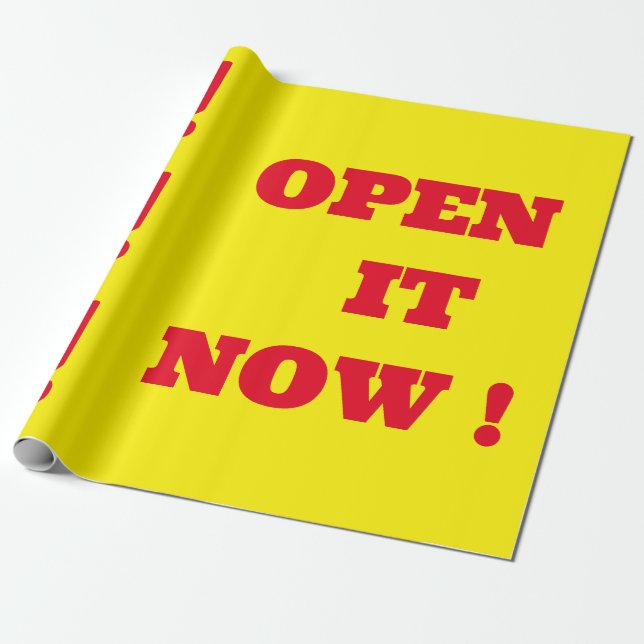 OPEN IT NOW GIFT PACKAGING YELLOW RED WRAPPING PAPER (Unrolled)