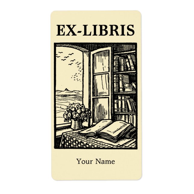 Open Library Window Bookplate Ex Libris Template (Front)